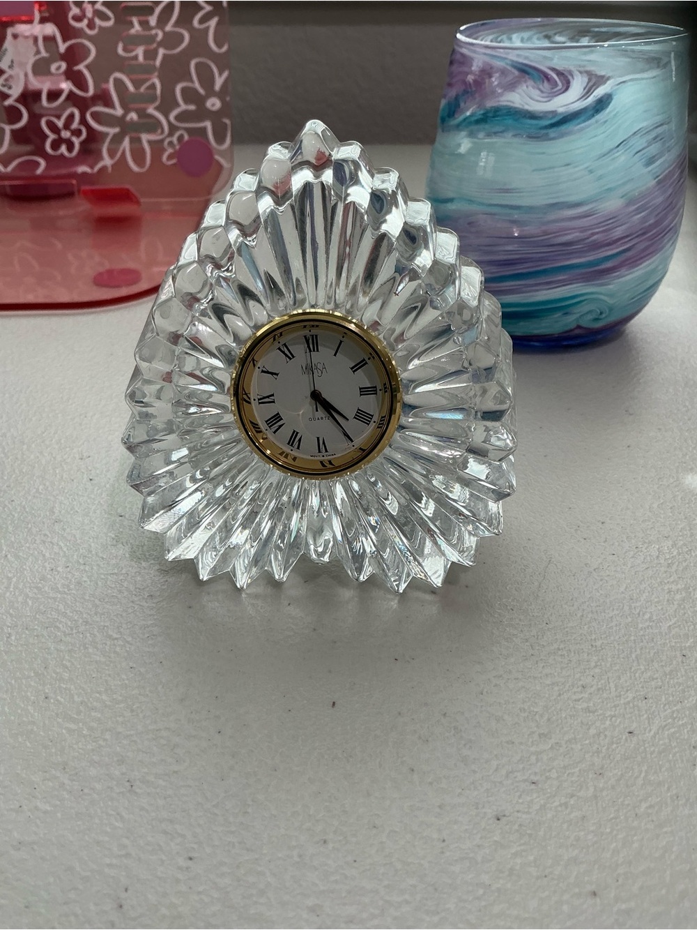 Mikasa Clear Crystal Table Clock with Gold-Tone Bezel